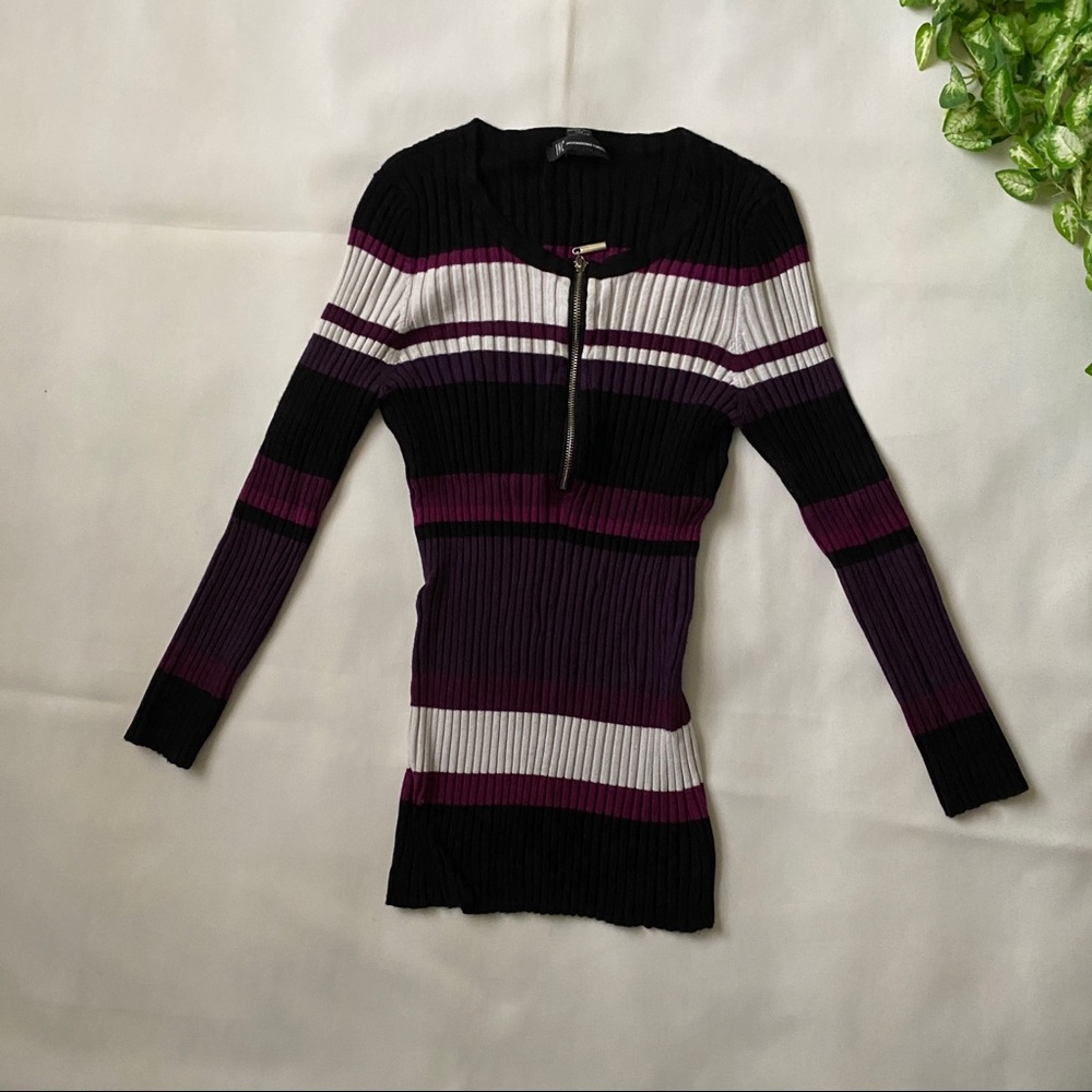 Ribbed Half Zip Up Top by International Concepts